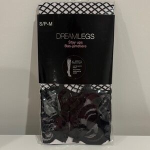 La SENZA Dreamlegs Stayups Black Fishnet Stockings lace top Lace up NEW size s/m